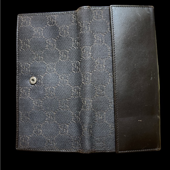 Gucci Canvas Monogram & Leather Snap Wallet with Black & Silver Crossbody Chain - Picture 8 of 16